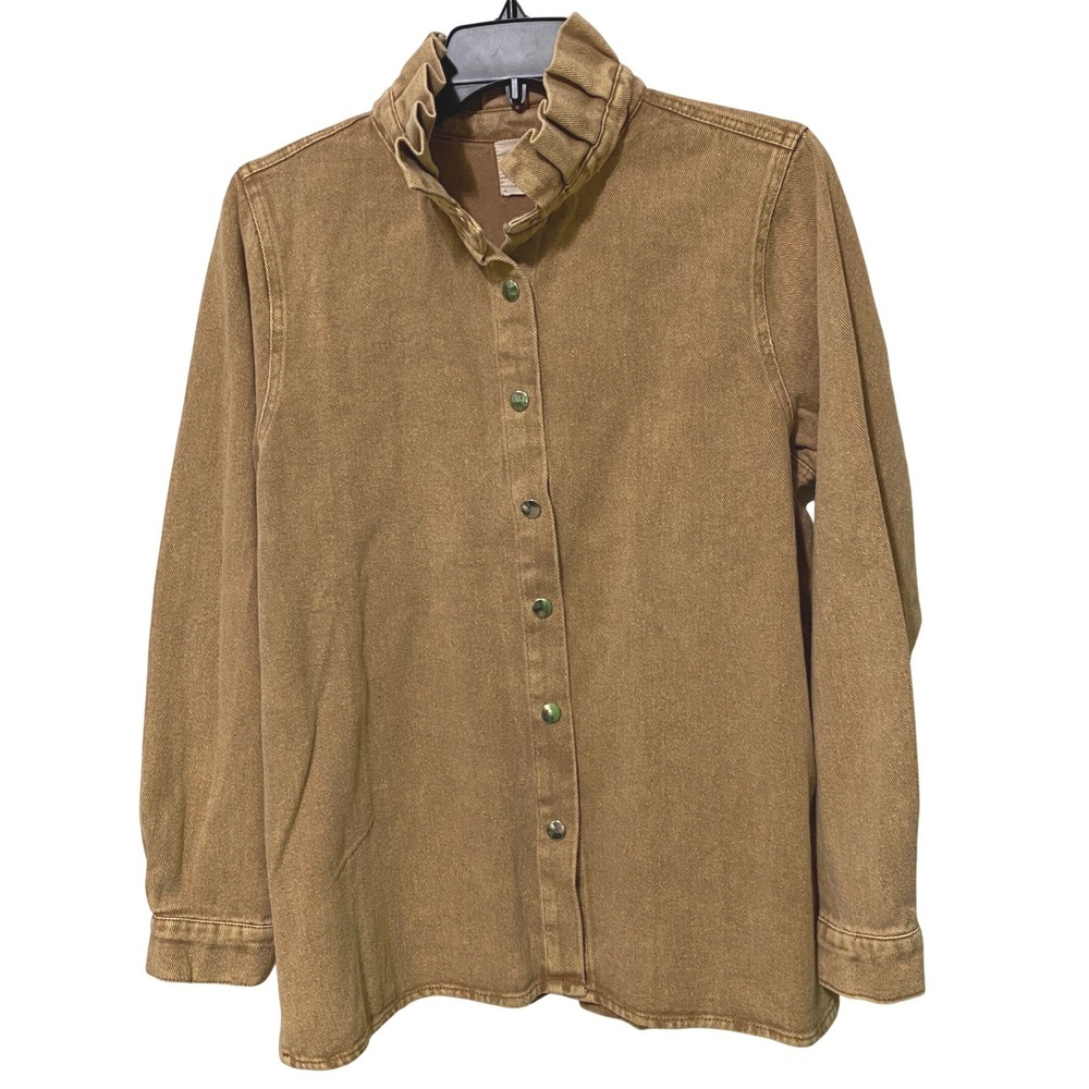 Easy Clothes Camel Gabin Overshirt Victorian Ruffle Collar Jacket Shacket S/M